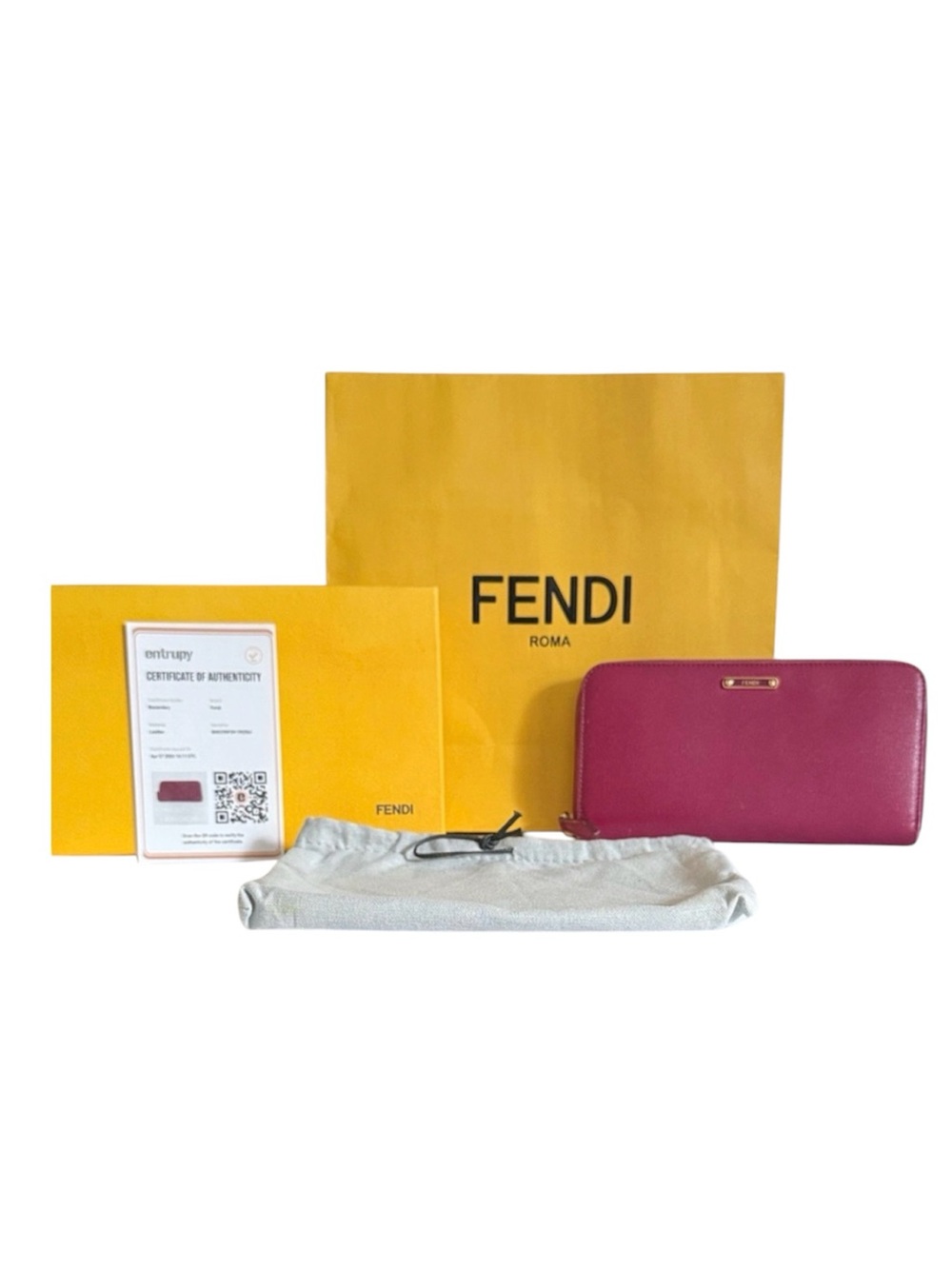 Fendi Zip Around‎ Wallet Saffiano Leather Pink Gold Hardware COA Giftable
